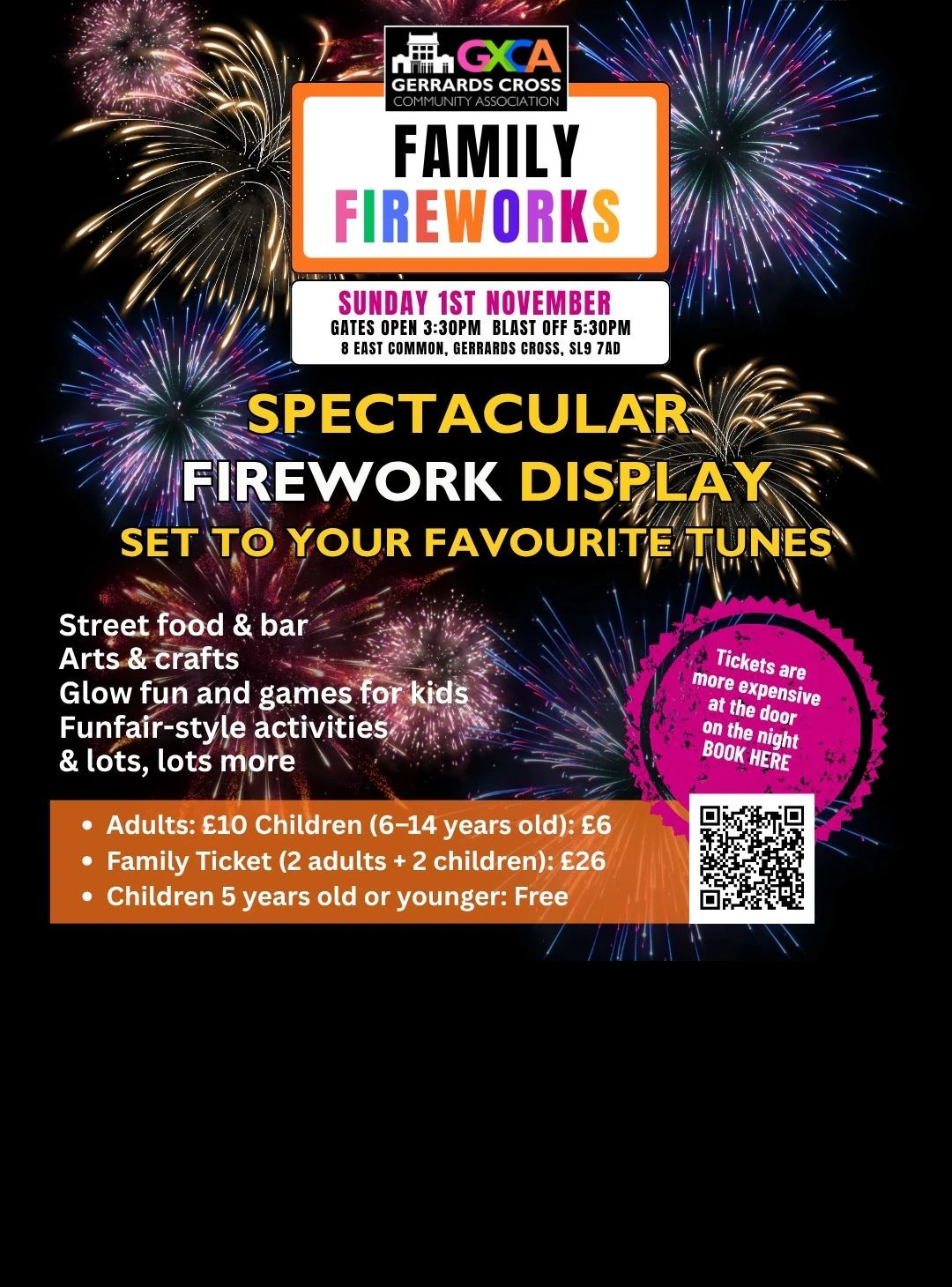 GXCA Family Fireworks flyer, Sunday 1 November 2026